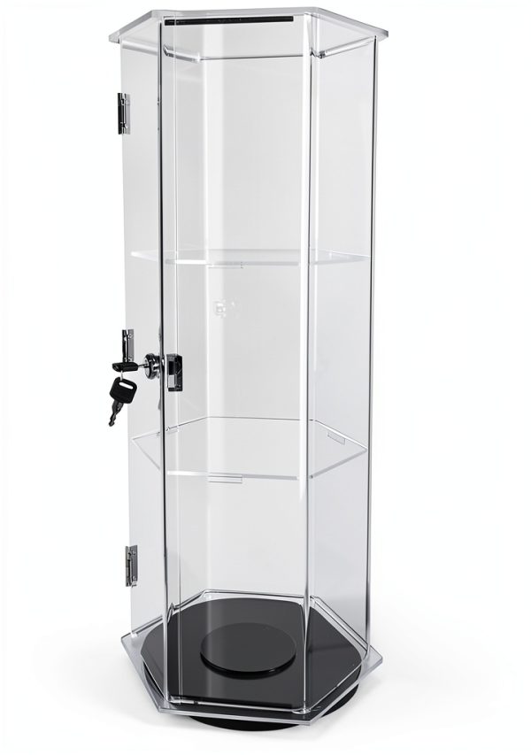 Clear Cabinet Showcase FixtureDisplays Hexagon Lock Box 24in-1