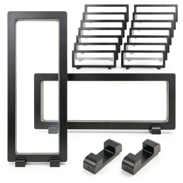 15 Pack Floating Display Case - 9 x 3.54 Inch Coin Display Case - Black Challenge Coin Display for Securing Medallions, Fossils, Stamps, Insect, Arrowhead, Guitar Pick, AA Medallion, Picture-0