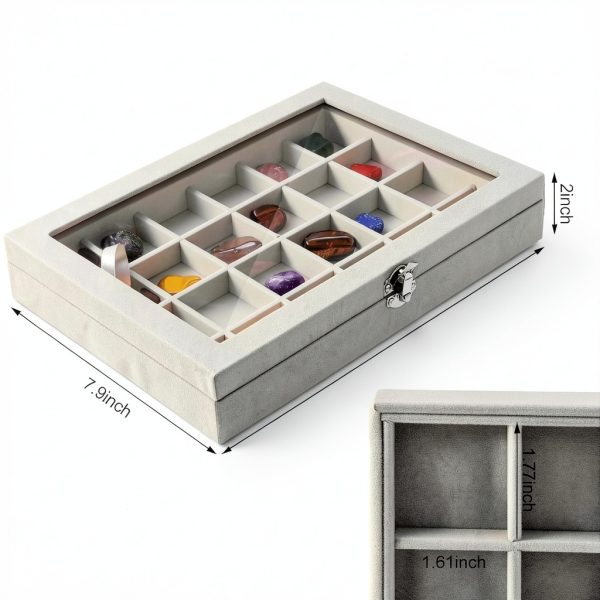 Rock Collection Box Misdary 2-Pack Velvet Grid Display Case 24 Slots-1