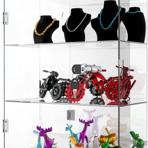 Clear Acrylic Countertop Display Case BSRTOP 3 Tier Lockable Mirror-0