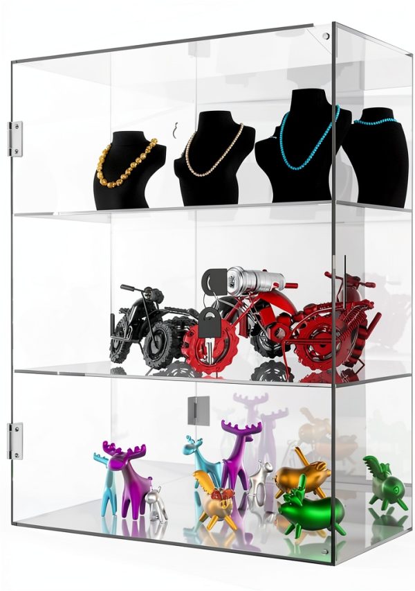 Clear Acrylic Countertop Display Case BSRTOP 3 Tier Lockable Mirror-0