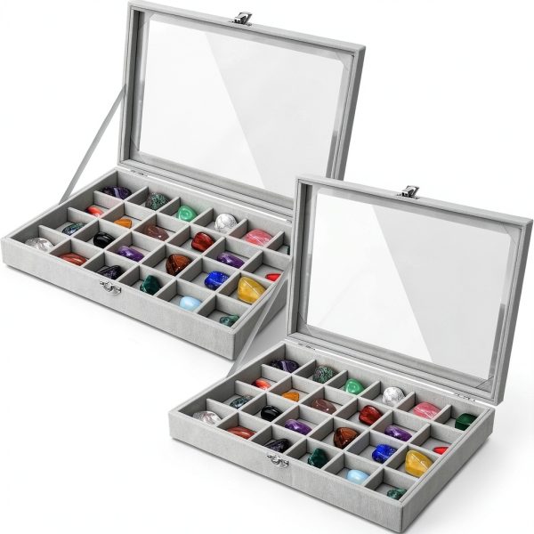 Rock Collection Box Misdary 2-Pack Velvet Grid Display Case 24 Slots-0