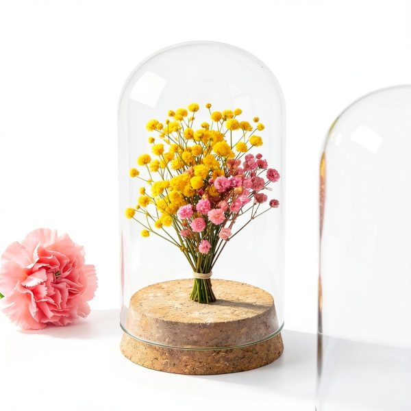 Bell Jar Glass Cloche IMIKEYA 5 Piece Rustic Wood Base Set-6