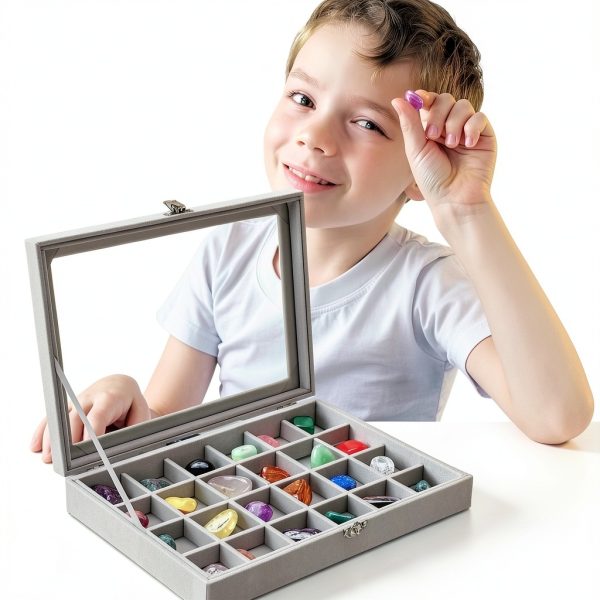 Rock Collection Box Misdary 2-Pack Velvet Grid Display Case 24 Slots-4