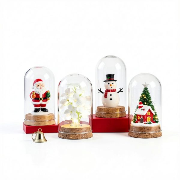 Bell Jar Glass Cloche IMIKEYA 5 Piece Rustic Wood Base Set-1