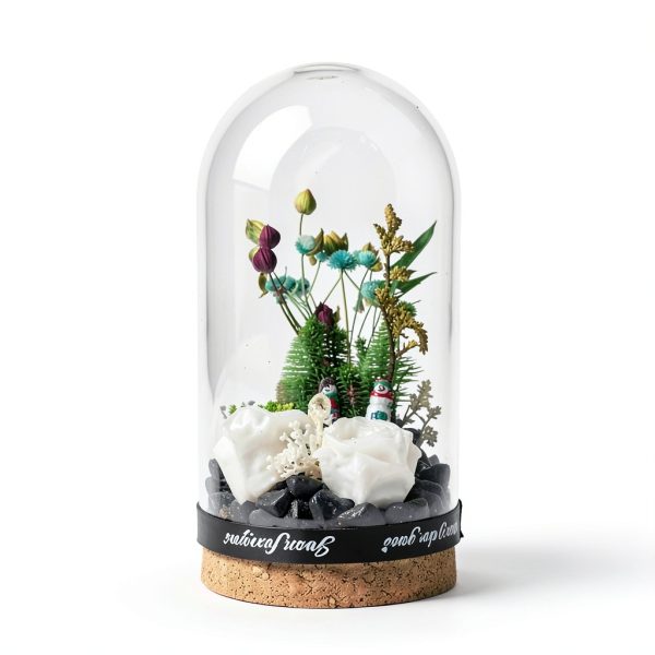 Bell Jar Glass Cloche IMIKEYA 5 Piece Rustic Wood Base Set-3