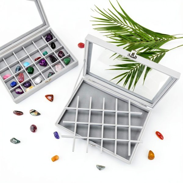 Rock Collection Box Misdary 2-Pack Velvet Grid Display Case 24 Slots-3